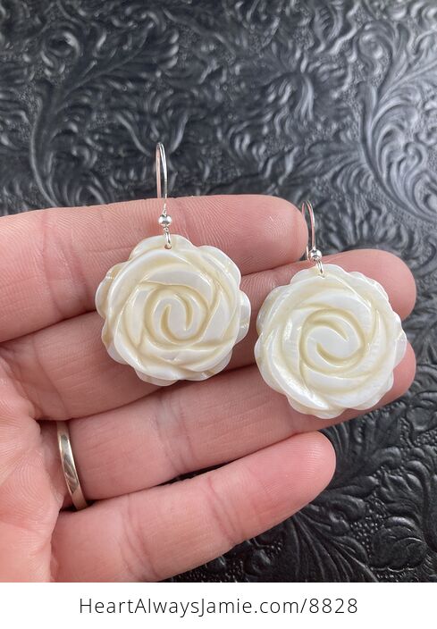 Mother of Pearl Rose Carved Earrings - #GYP66iz3tHo-1