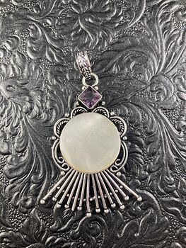Mother of Pearl Shell and Amethyst Crystal Stone Jewelry Pendant #kGoqDSHXaFY