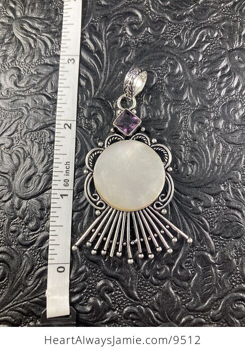 Mother of Pearl Shell and Amethyst Crystal Stone Jewelry Pendant - #kGoqDSHXaFY-2