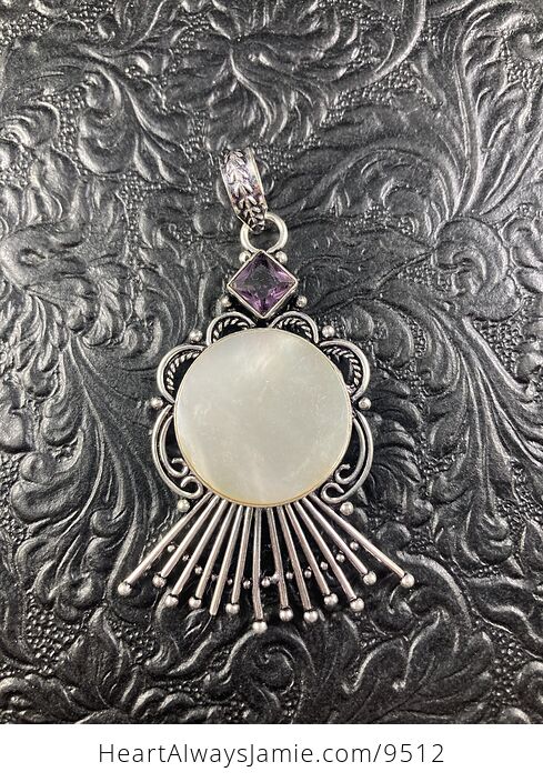 Mother of Pearl Shell and Amethyst Crystal Stone Jewelry Pendant - #kGoqDSHXaFY-1