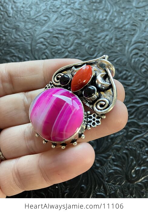 Mystic Lunar Pink Agate Red Coral and Blue Goldstone Crystal Stone Pendant Charm - #x2h40bUP1yM-3