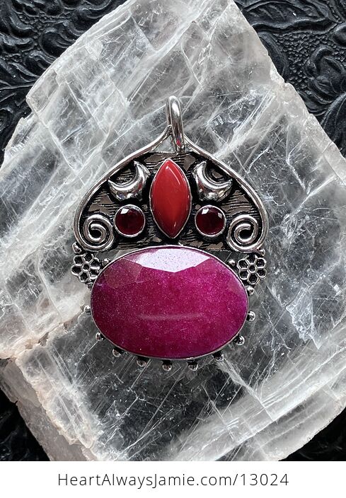 Mystic Lunar Simulated Ruby Red Coral and Garnet Crystal Stone Pendant Charm - #Ei9cQUQD7a0-1