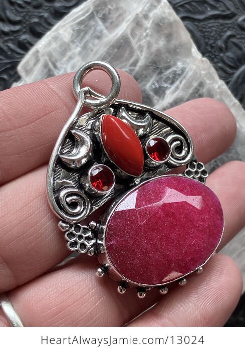 Mystic Lunar Simulated Ruby Red Coral and Garnet Crystal Stone Pendant Charm - #Ei9cQUQD7a0-4