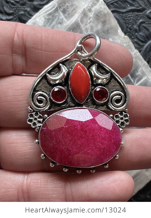 Mystic Lunar Simulated Ruby Red Coral and Garnet Crystal Stone Pendant Charm - #Ei9cQUQD7a0-3