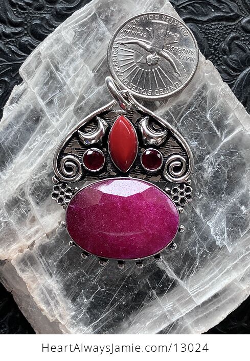 Mystic Lunar Simulated Ruby Red Coral and Garnet Crystal Stone Pendant Charm - #Ei9cQUQD7a0-2