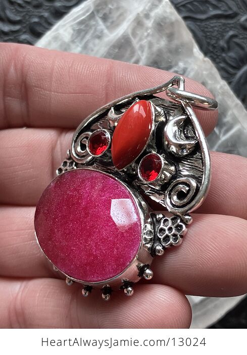 Mystic Lunar Simulated Ruby Red Coral and Garnet Crystal Stone Pendant Charm - #Ei9cQUQD7a0-5