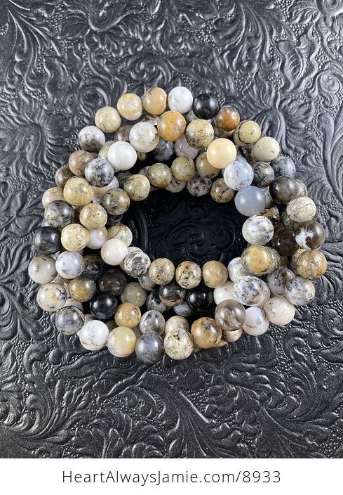 Natural Black Dendritic Opal 8mm Beaded Gemstone Crystal Jewelry Bracelet - #NWHpJhliBFs-7