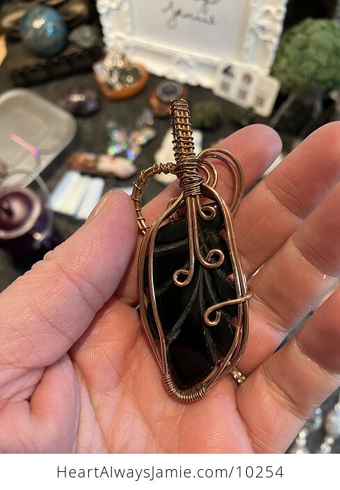 Natural Black Onyx Carved Leaf Crystal Stone Jewelry Wire Wrapped Pendant - #Iy0Sup0rRiU-4