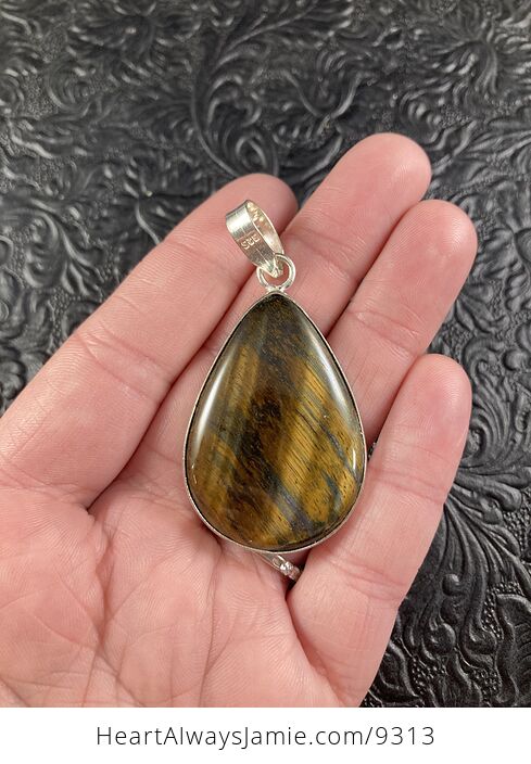 Natural Blue and Gold Tigers Eye Crystal Stone Jewelry Pendant - #R9zPmTxvPOI-2