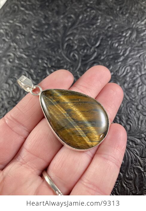 Natural Blue and Gold Tigers Eye Crystal Stone Jewelry Pendant - #R9zPmTxvPOI-4