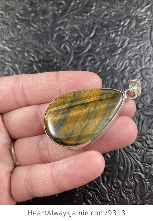 Natural Blue and Gold Tigers Eye Crystal Stone Jewelry Pendant - #R9zPmTxvPOI-3