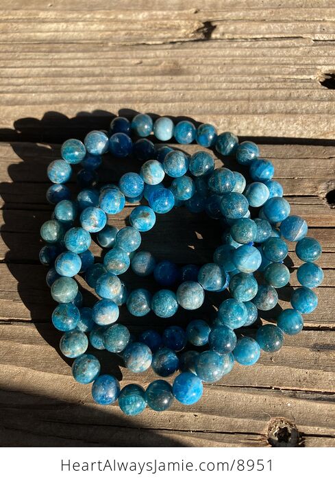 Natural Blue Apatite 8mm Gemstone Crystal Jewelry Bracelet - #hhYYbHP6bCA-1