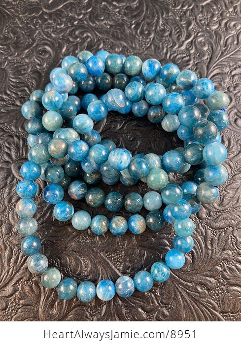 Natural Blue Apatite 8mm Gemstone Crystal Jewelry Bracelet - #hhYYbHP6bCA-7