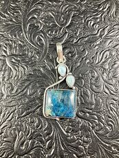 Natural Blue Apatite and Larimar Crystal Stone Jewelry Pendant #cD6JruJmce8