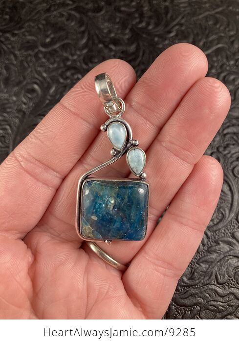 Natural Blue Apatite and Larimar Crystal Stone Jewelry Pendant - #cD6JruJmce8-2