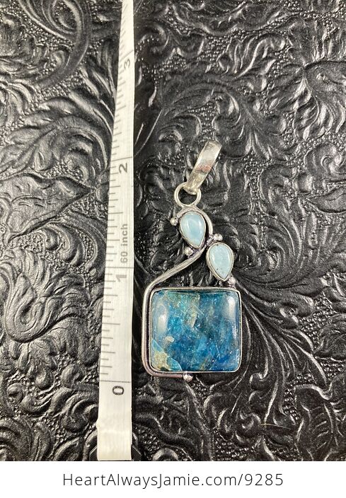 Natural Blue Apatite and Larimar Crystal Stone Jewelry Pendant - #cD6JruJmce8-3