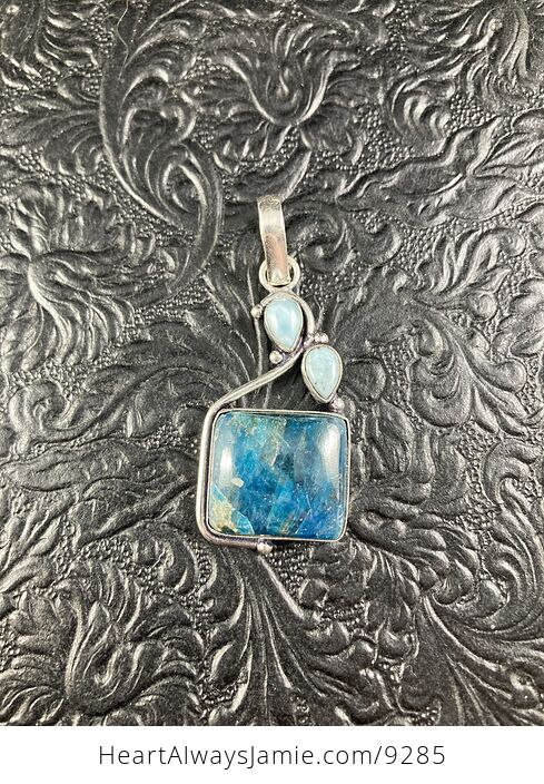 Natural Blue Apatite and Larimar Crystal Stone Jewelry Pendant - #cD6JruJmce8-1