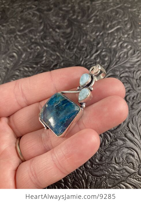 Natural Blue Apatite and Larimar Crystal Stone Jewelry Pendant - #cD6JruJmce8-5