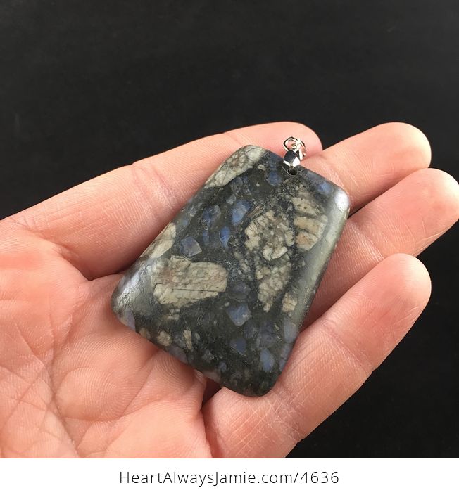 Natural Blue Gray and Black Que Sera Llanite Stone Jewelry Pendant - #nVPmau4EJFY-2