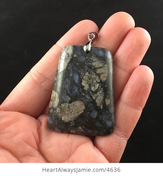 Natural Blue Gray and Black Que Sera Llanite Stone Jewelry Pendant - #nVPmau4EJFY-1