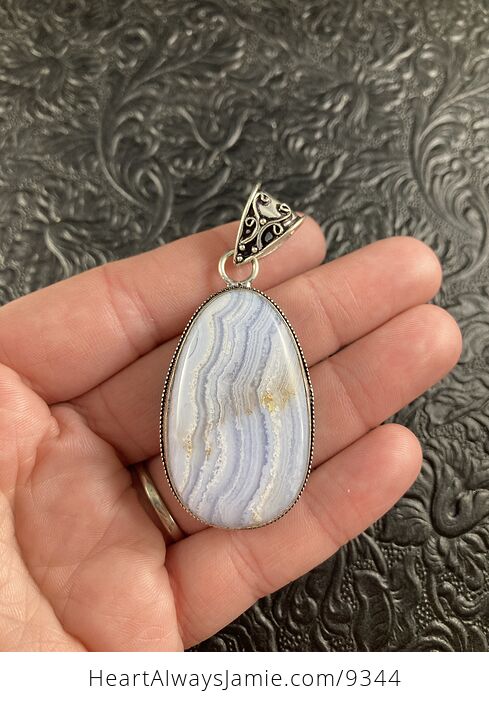 Natural Blue Lace Agate Crystal Stone Jewelry Pendant - #gK0gocUpEA4-2