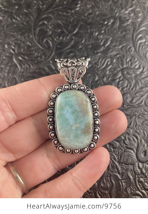 Natural Blue Larimar Crystal Stone Jewelry Pendant - #HhmBuHl0XHU-1