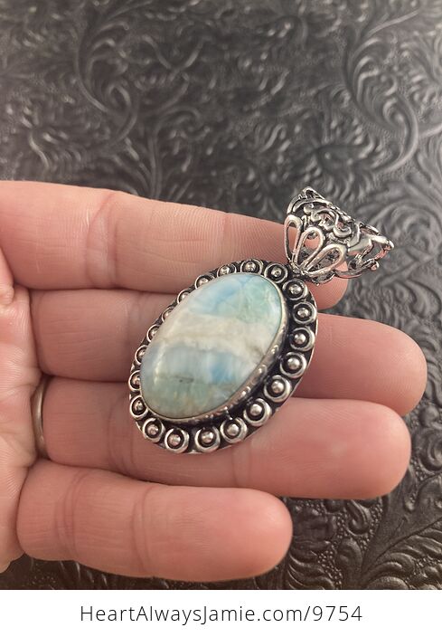 Natural Blue Larimar Crystal Stone Jewelry Pendant - #XQQPXfp5FdI-3