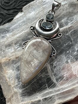 Natural Cream Moonstone and Faceted Blue Topaz Witchy Mustic Lunar Crystal Stone Jewelry Pendant #yZqlqx8cXfc
