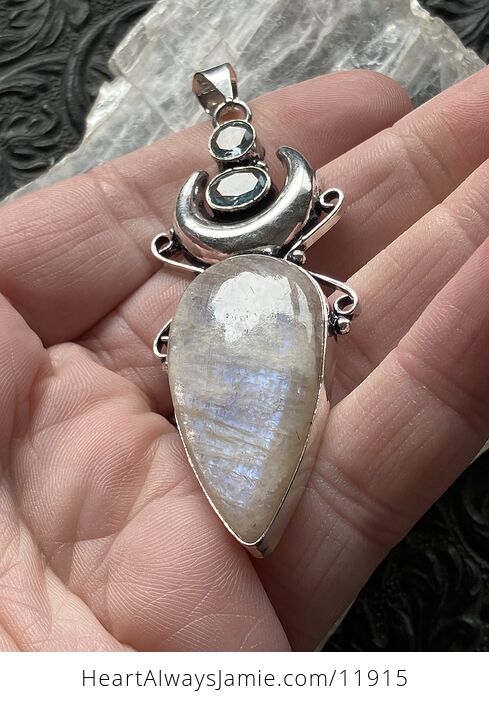 Natural Cream Moonstone and Faceted Blue Topaz Witchy Mustic Lunar Crystal Stone Jewelry Pendant - #yZqlqx8cXfc-2