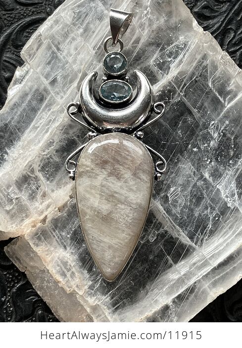 Natural Cream Moonstone and Faceted Blue Topaz Witchy Mustic Lunar Crystal Stone Jewelry Pendant - #yZqlqx8cXfc-5