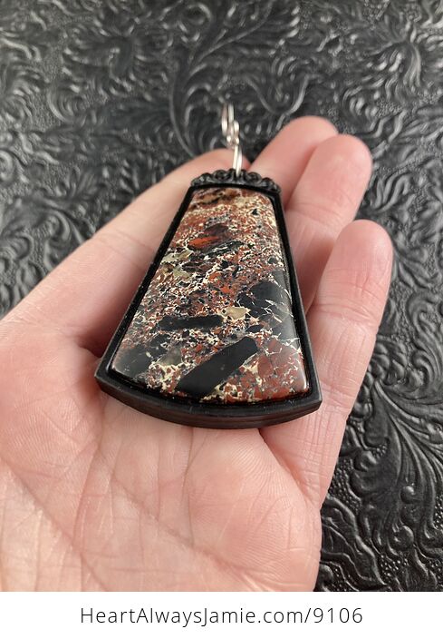 Natural Flame Jasper Stone and Wood Crystal Gemstone Jewelry Pendant Mini Art Ornament - #V8kFif7UUmY-2