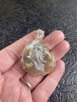 Natural Geode Agate Crystal Jewelry Pendant #PSD7HoR9FA8