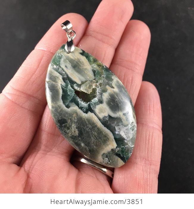 Natural Green and Beige Druzy Ocean Jasper Stone Jewelry Pendant Necklace - #NzlWOoXB7P4-7