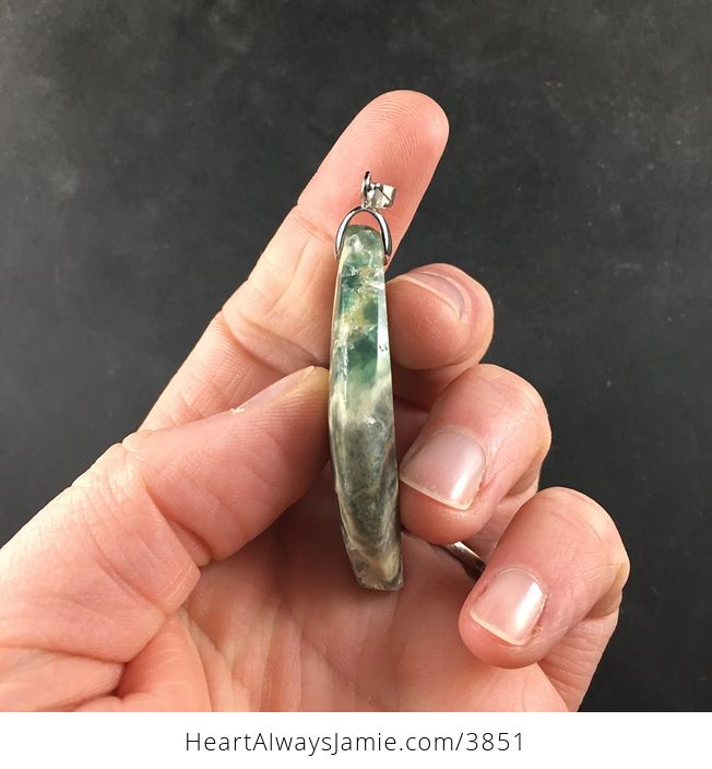 Natural Green and Beige Druzy Ocean Jasper Stone Jewelry Pendant Necklace - #NzlWOoXB7P4-5