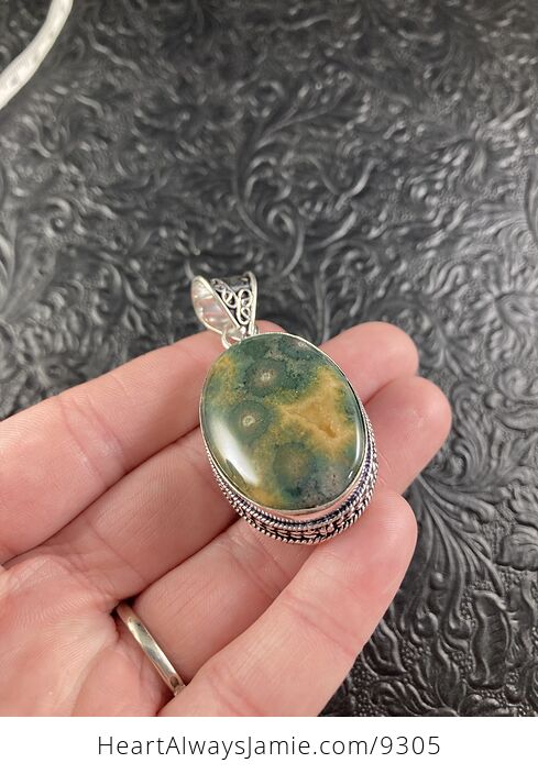 Natural Green and Orange Ocean Jasper Oj Crystal Stone Jewelry Pendant - #0oTeAH0SRc0-6