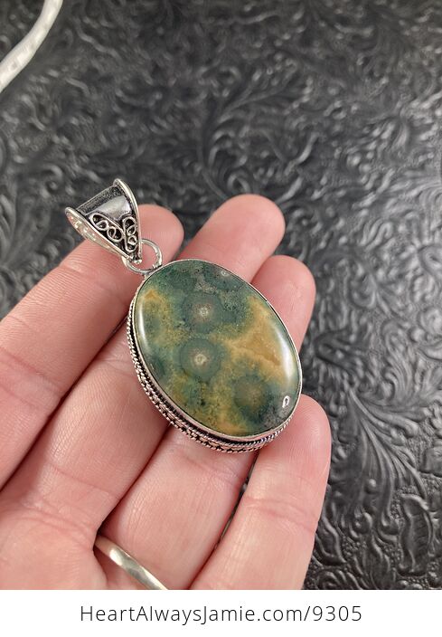 Natural Green and Orange Ocean Jasper Oj Crystal Stone Jewelry Pendant - #0oTeAH0SRc0-5