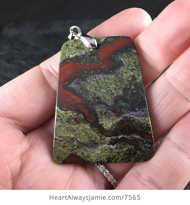 Natural Green and Red African Bloodstone Jewelry Pendant - #5zgcUkcLouA-5