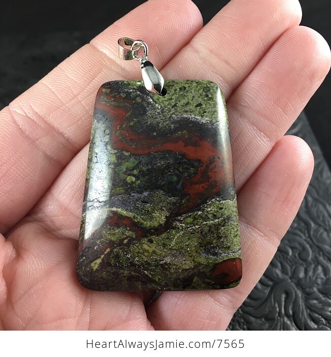 Natural Green and Red African Bloodstone Jewelry Pendant - #5zgcUkcLouA-1