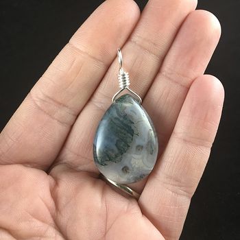 Natural Green and White Moss Agate Stone Jewelry Pendant #4qG12A4GtdM