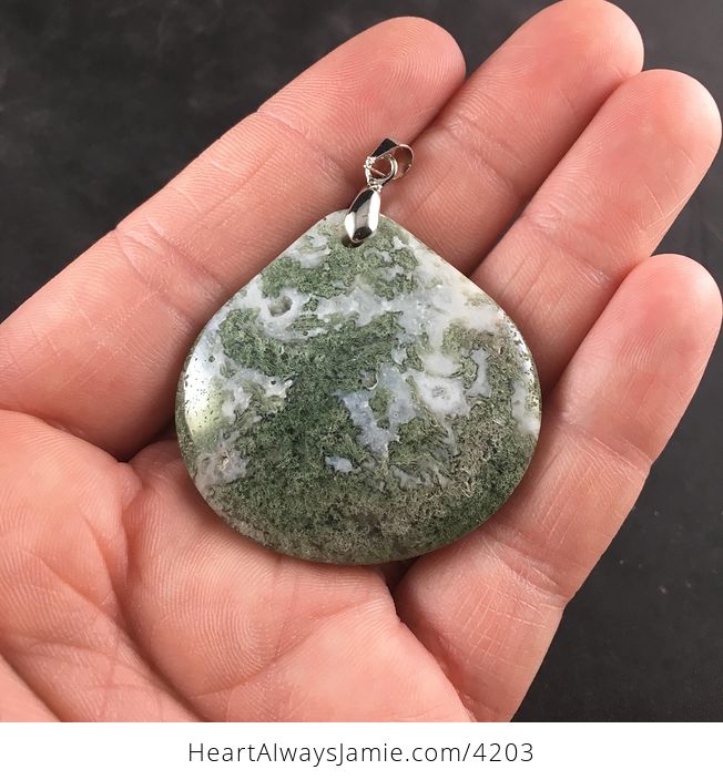 Natural Green and White Moss Agate Stone Pendant - #me8dSnu8NRo-1