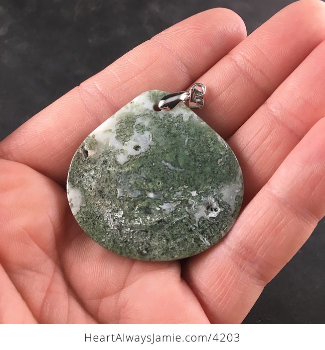 Natural Green and White Moss Agate Stone Pendant Necklace - #me8dSnu8NRo-3