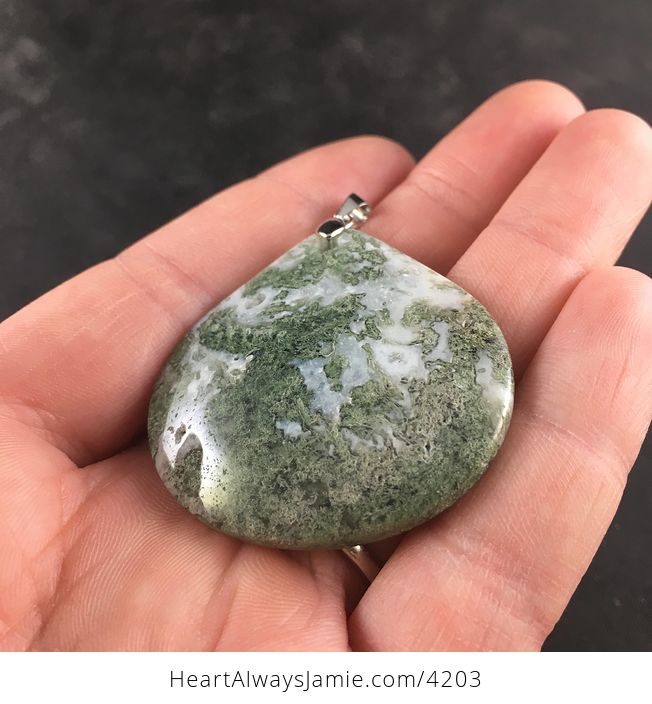 Natural Green and White Moss Agate Stone Pendant Necklace - #me8dSnu8NRo-4