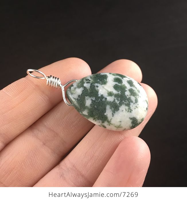 Natural Green and White Tree or Moss Agate Stone Jewelry Pendant - #GQIqsWy3OO0-6