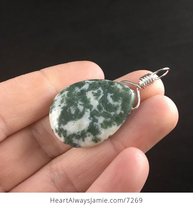 Natural Green and White Tree or Moss Agate Stone Jewelry Pendant - #GQIqsWy3OO0-2