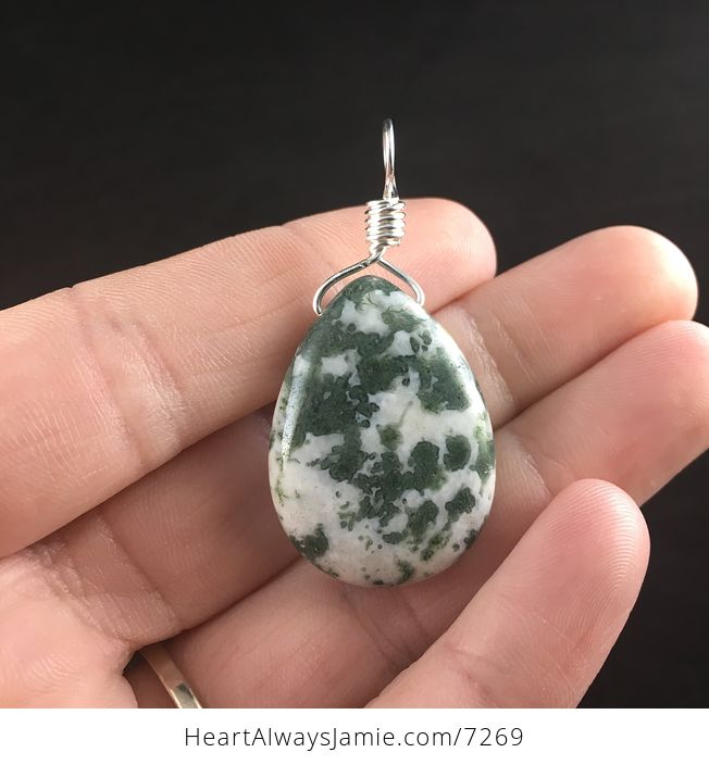 Natural Green and White Tree or Moss Agate Stone Jewelry Pendant - #GQIqsWy3OO0-4