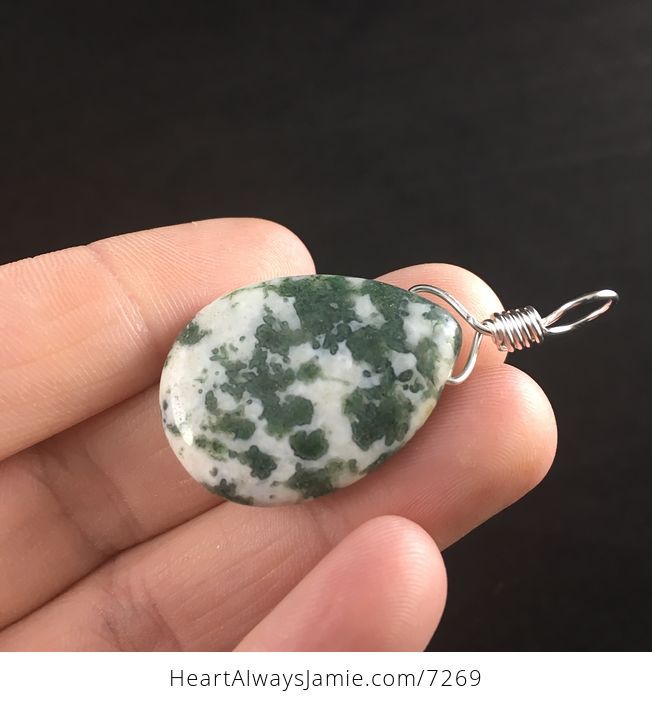 Natural Green and White Tree or Moss Agate Stone Jewelry Pendant - #GQIqsWy3OO0-5