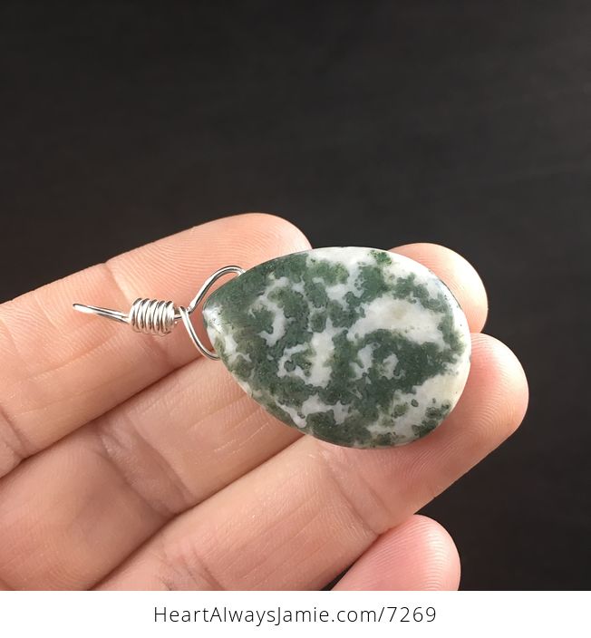 Natural Green and White Tree or Moss Agate Stone Jewelry Pendant - #GQIqsWy3OO0-3
