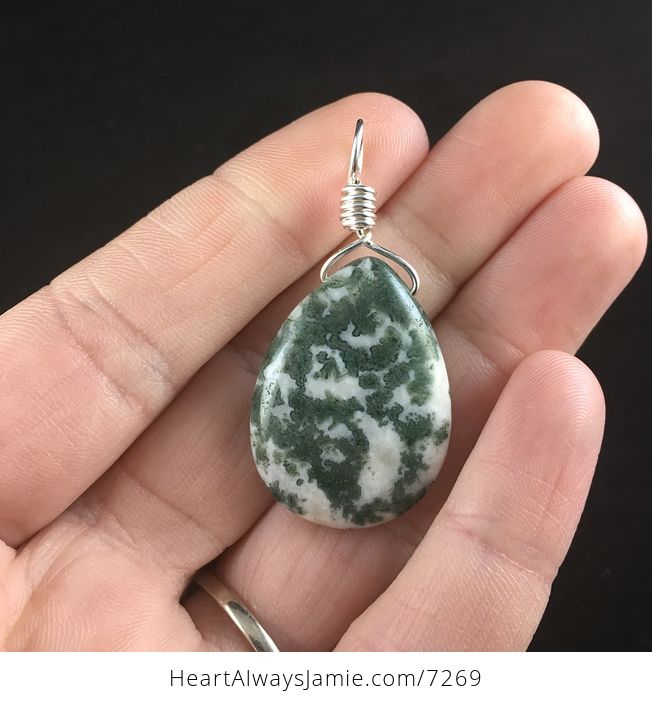 Natural Green and White Tree or Moss Agate Stone Jewelry Pendant - #GQIqsWy3OO0-1