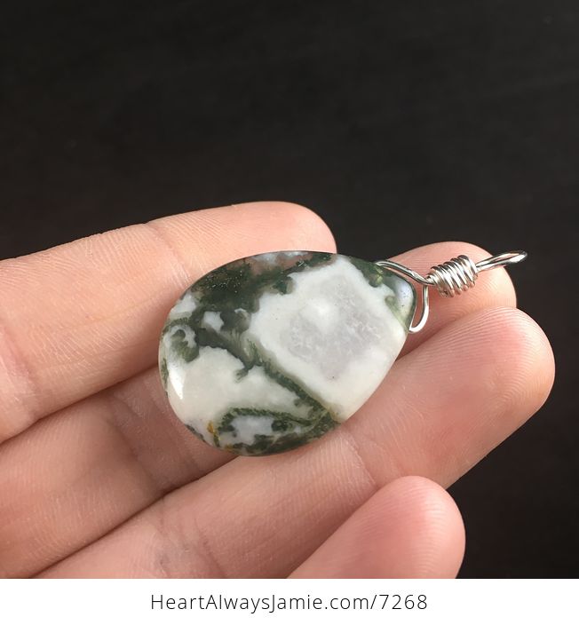 Natural Green and White Tree or Moss Agate Stone Jewelry Pendant - #xxlGKkaXnW8-4