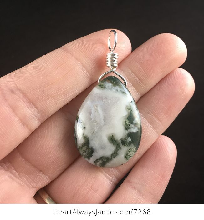 Natural Green and White Tree or Moss Agate Stone Jewelry Pendant - #xxlGKkaXnW8-1